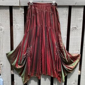 Hanna for La Journeé XS asymmetrical rushed iridescent crinkle rayon maxi skirt